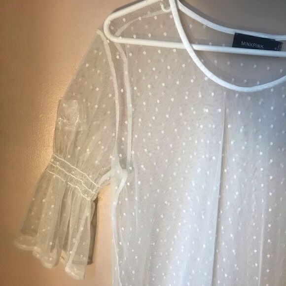 MinkPink Sheer Polkadot BellSleeve Peasant Top, M - Picture 5 of 8